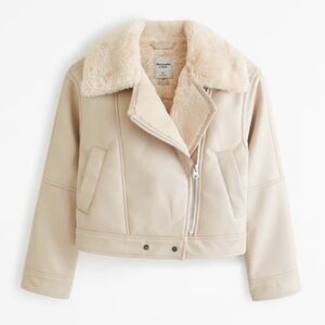 Abercrombie & Fitch Vegan Leather Aviator Jacket Shearling Beige Size L NWT